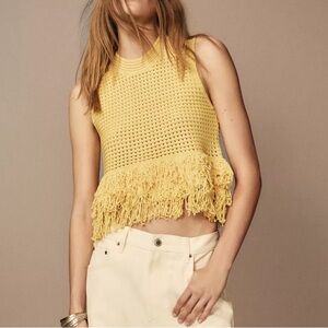 Zara CHECK KNIT TOP WITH FRINGING
